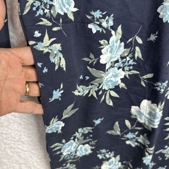 Garnet Hill XL Sweatshirt Dress Navy Floral Cotton Tencel Blend Cozy Casual - Picture 3 of 14